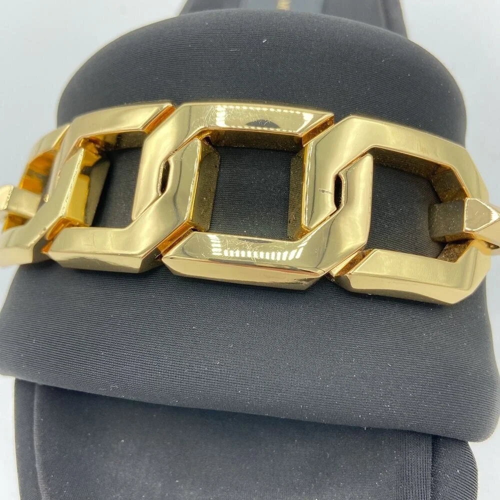 Good American Platform Slide Sandals Women Size 9.5 Black Gold Chain Link Padded